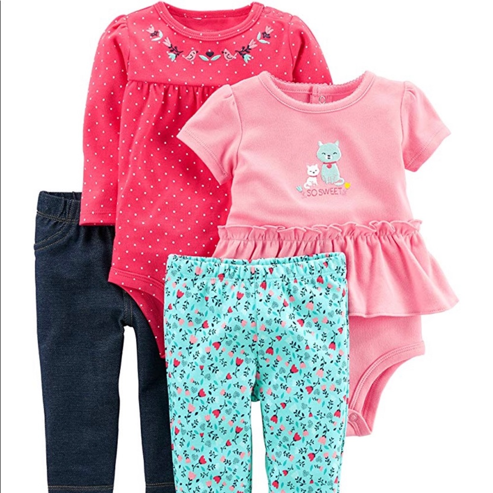Carters Girls 4 Piece Playwear Bodysuits and Pants